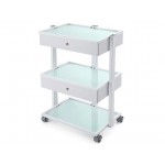 2380. Kozmetikai eszköztartó kocsi üvegpolcos, zárható fiókokkal